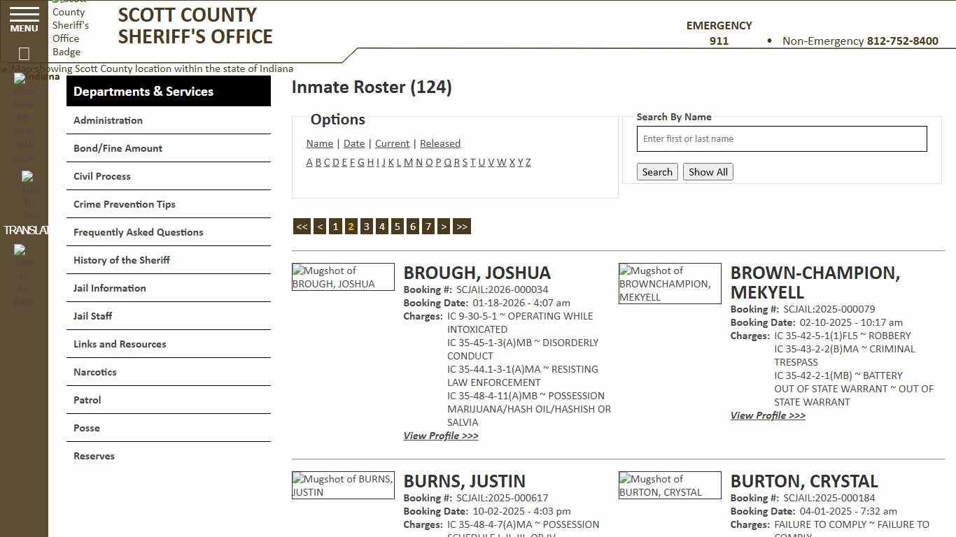 Inmate Roster - Page 2 Current Inmates - Scott County Sheriff - Scottsburg, IN