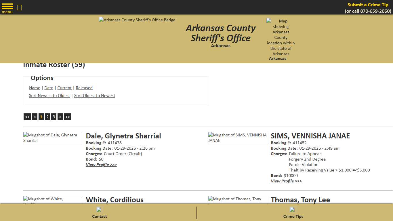 Inmate Roster - Current Inmates Booking Date Descending - Arkansas County Sheriff's Office, Arkansas