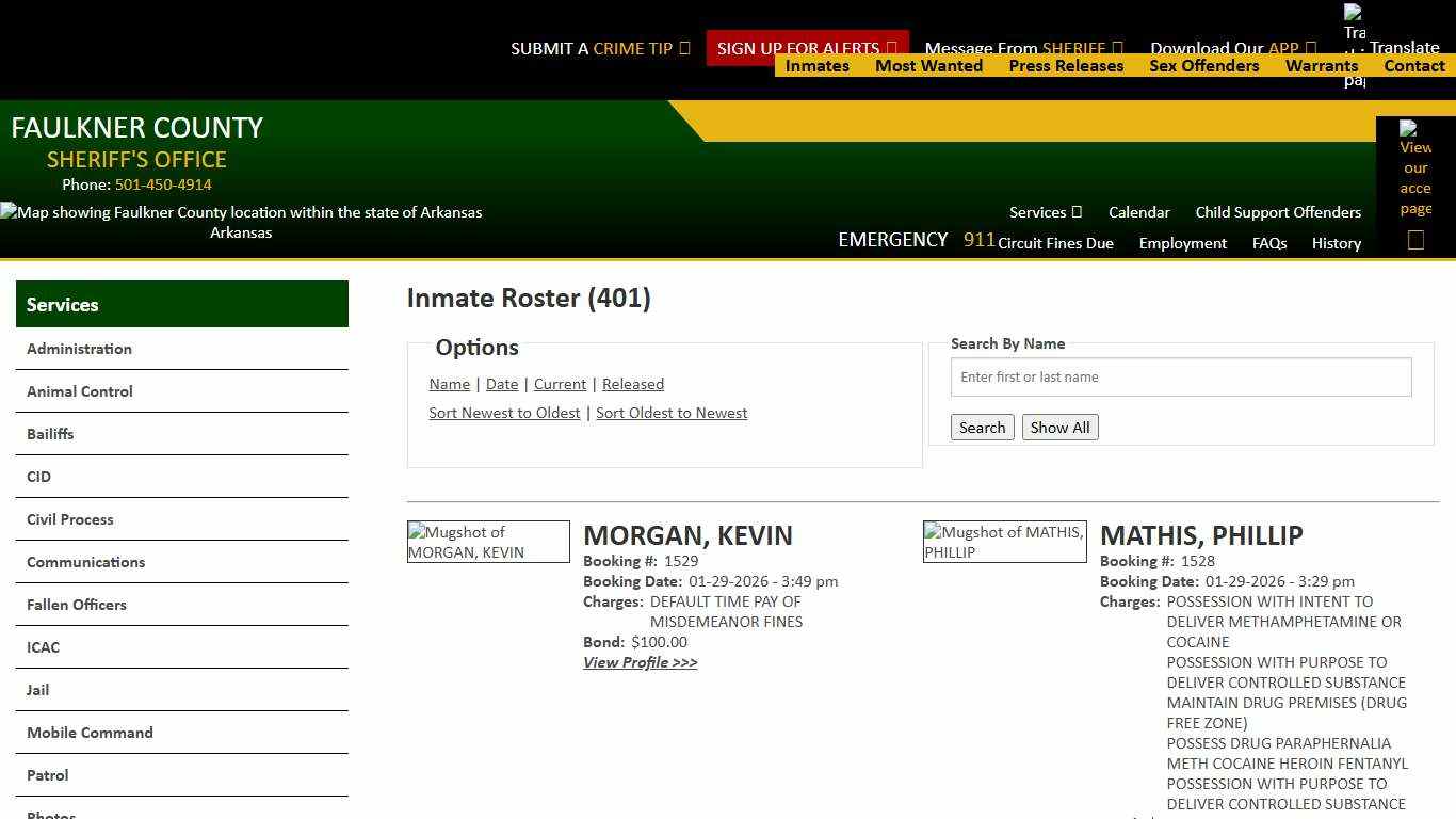 Inmate Roster - Page 0 Current Inmates Booking Date Descending - Faulkner County Sheriff's Office